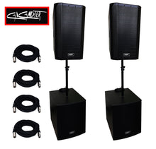 Load image into Gallery viewer, Gig Master Pro Audio ACTIVE 2x18&quot; 1800W Subwoofers and 2x15&quot; 500RMS PA ACTIVE Speakers. Tripods and XLR male to female cables included