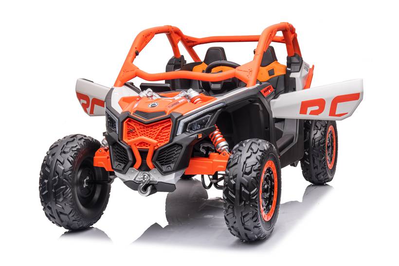 Orange Can-Am Maverick X3 CA-001 kids ride-on car, front three-quarter view