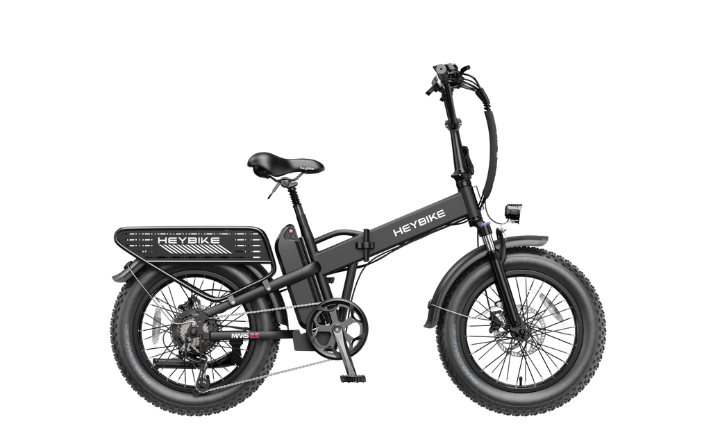 Heybike Mars 2.5 black folding electric bicycle, side view