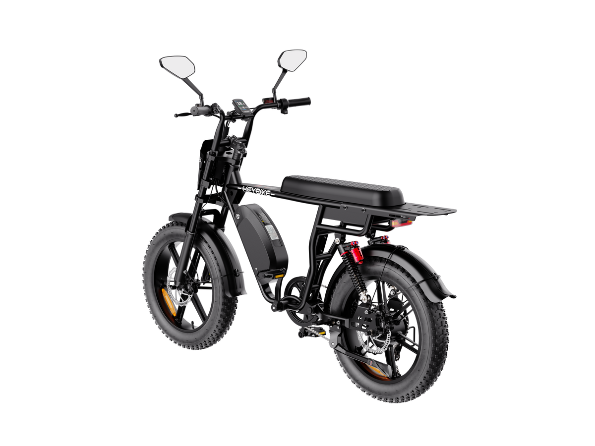 Heybike Saturn single-battery electric bike, rear three-quarter view