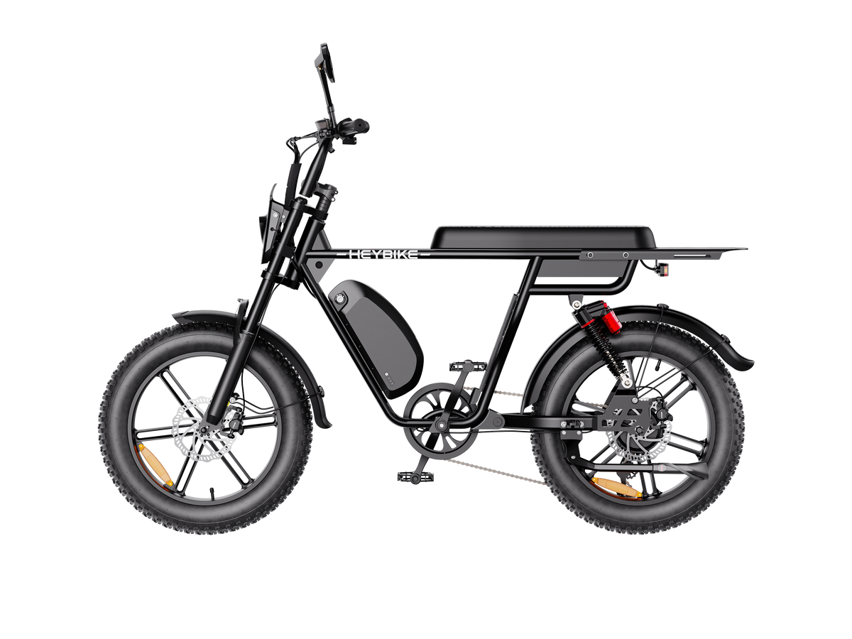 Heybike Saturn single-battery electric bike in black, full side view