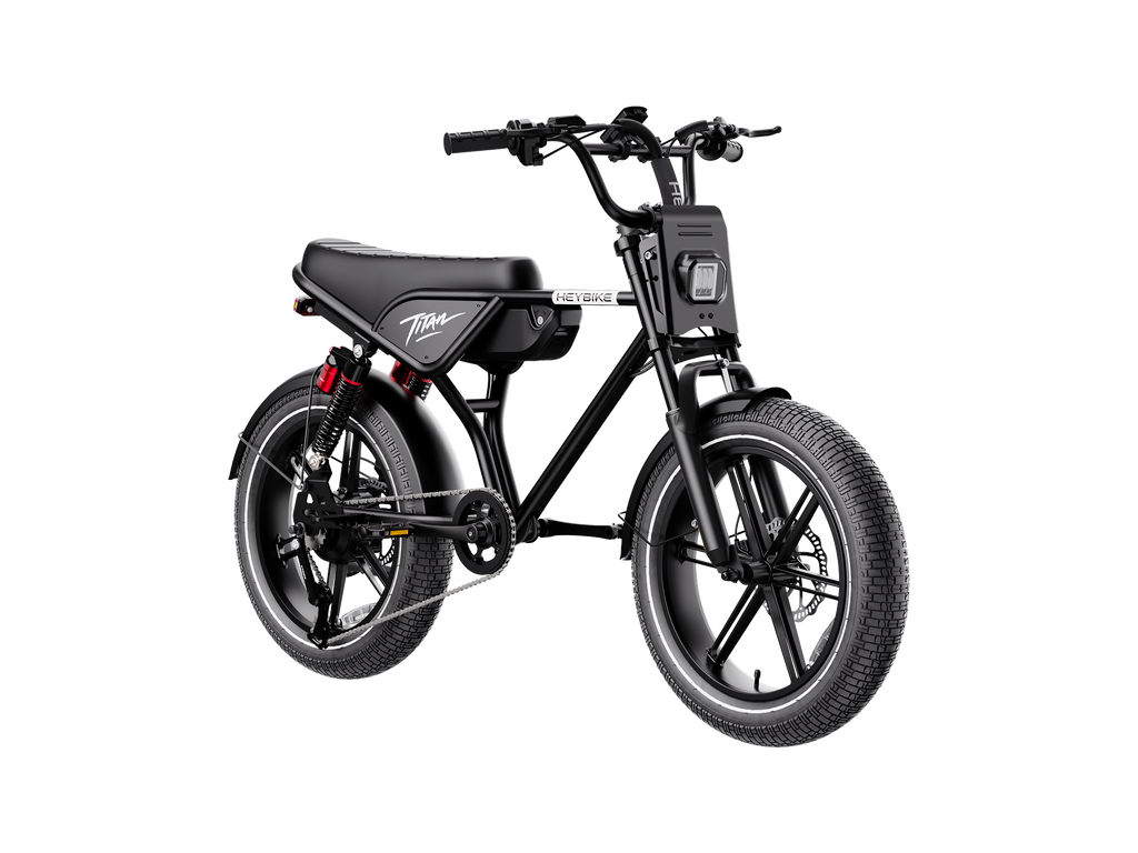 Heybike Titan single-battery electric bike in black, front three-quarter view