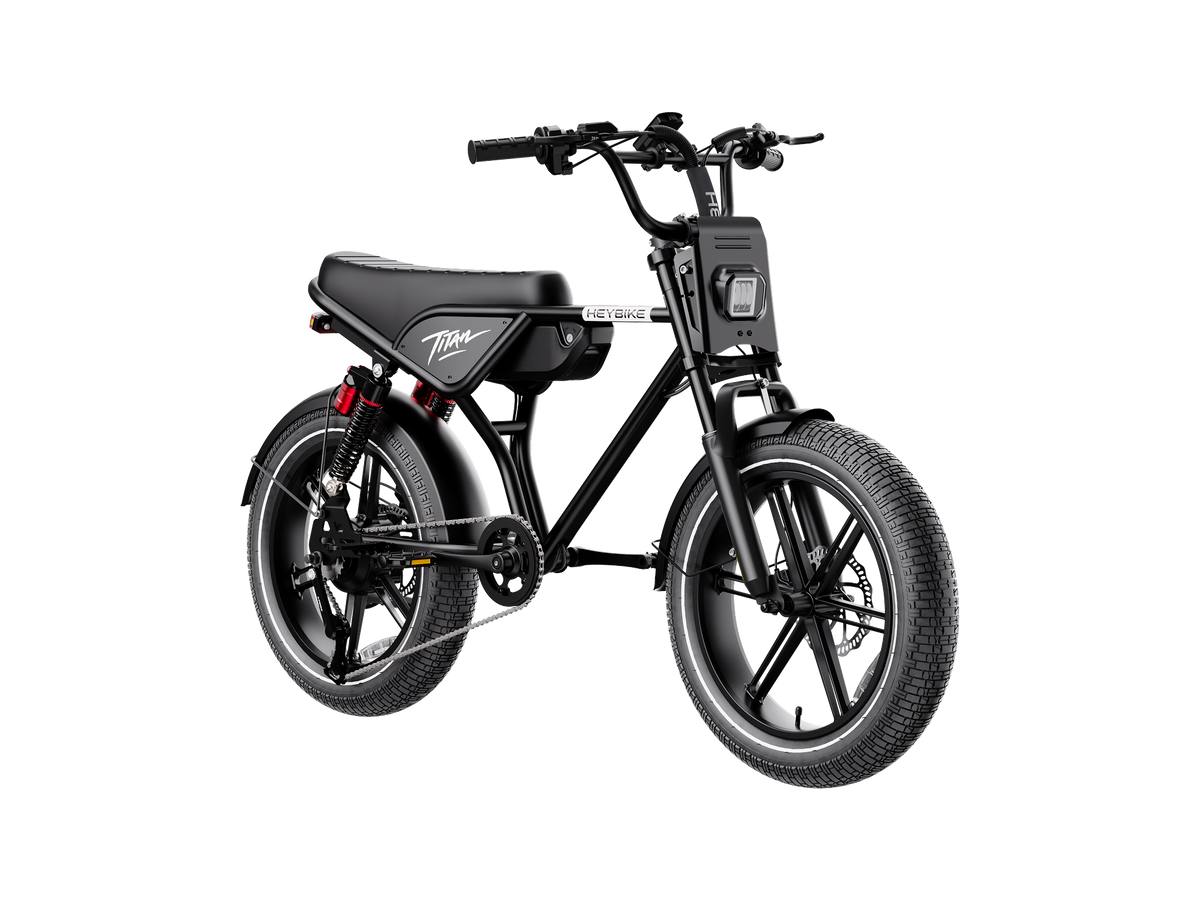 Heybike Titan single-battery electric bike in black, front three-quarter view