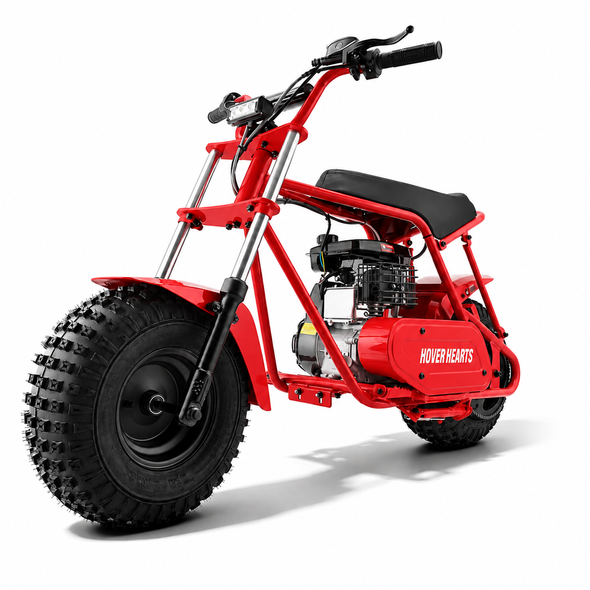 HoverHearts MB002 105cc gas mini dirt bike in red, front three-quarter view
