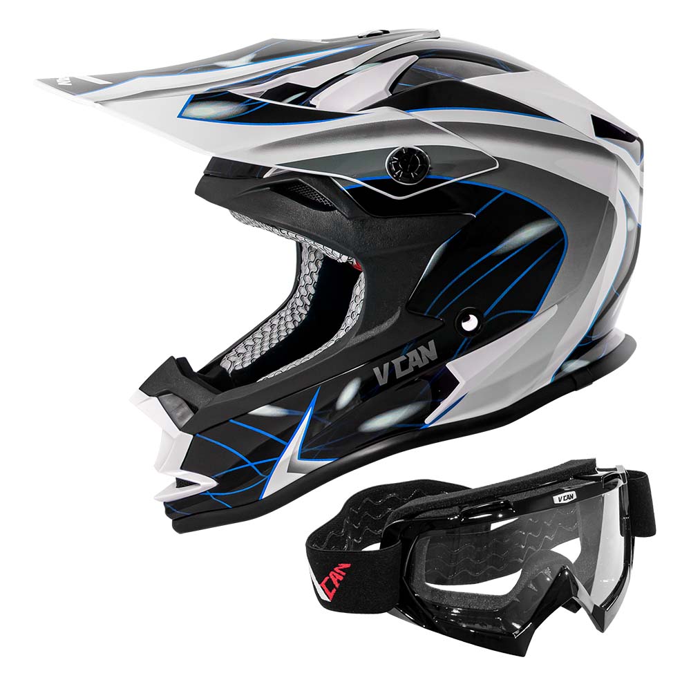 VCAN VX38 adult motocross helmet, Blue / Gloss, left side