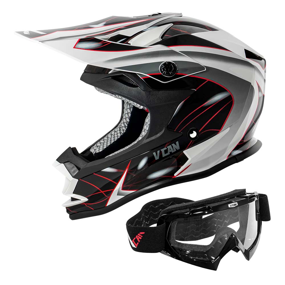 VCAN VX38 adult motocross helmet, Red / Gloss, left side